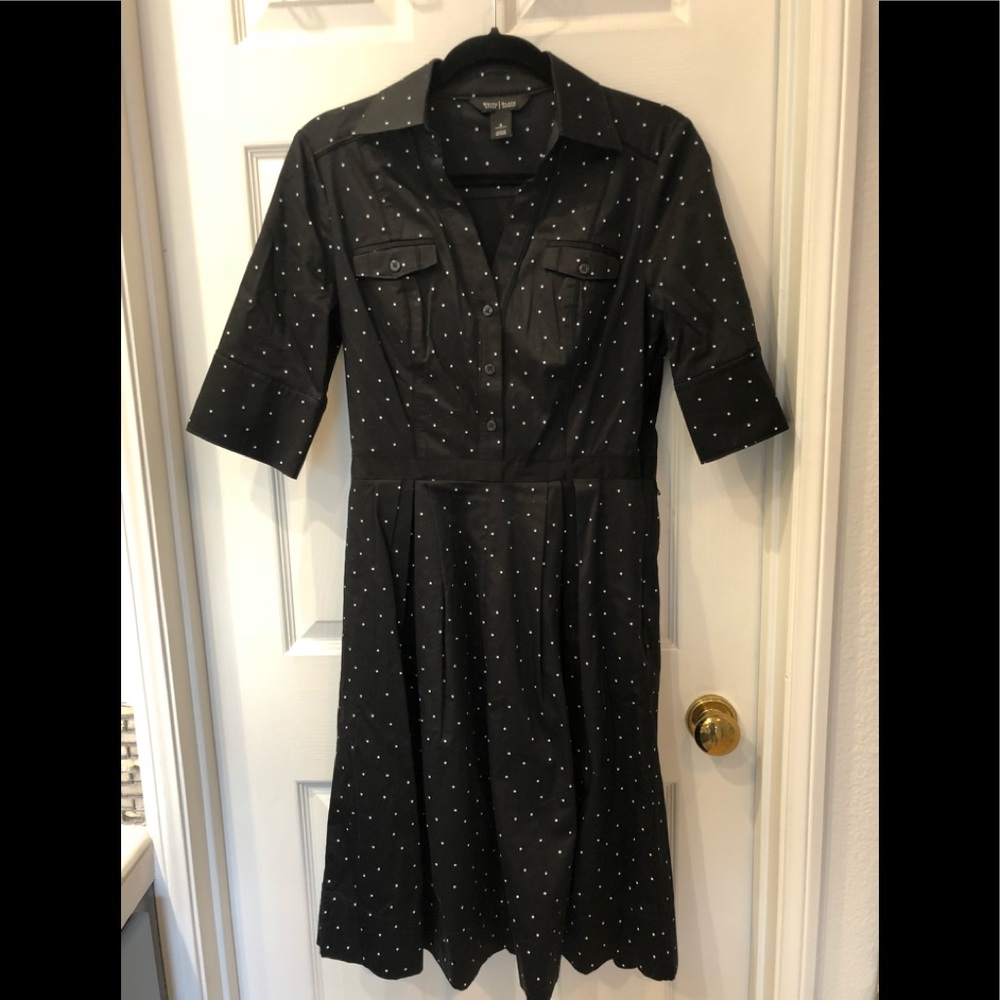 White House Black Market Black polka dot dress S 8